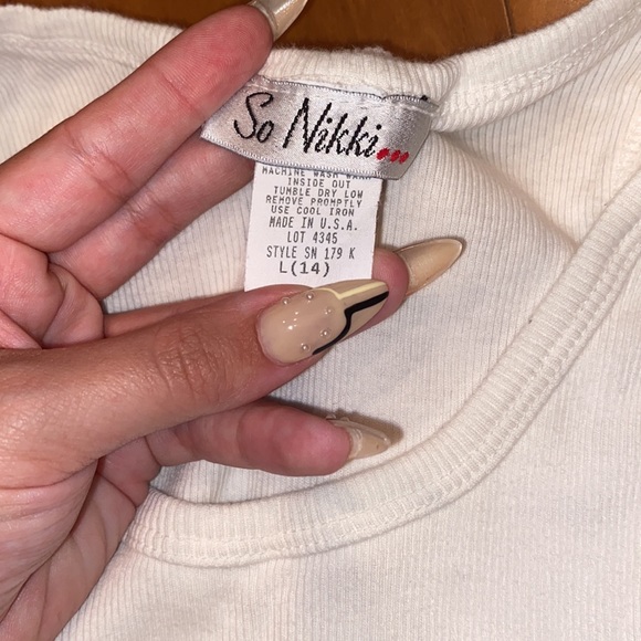 NWOT- VINTAGE SO NIKKI WHITE RIBBED TANK TOP- GIRLS LARGE (14) - Picture 3 of 5